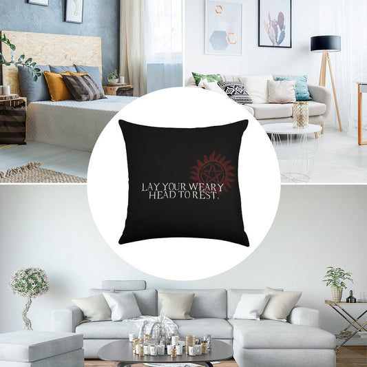 Lay Your Weary Head to Rest Linen Throw Pillow Cover