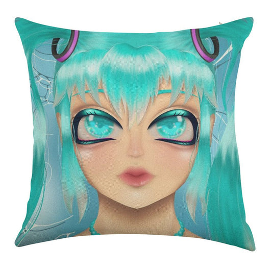 Hatsune Miku Deep Sea Lily Print Linen Throw Pillow Cover