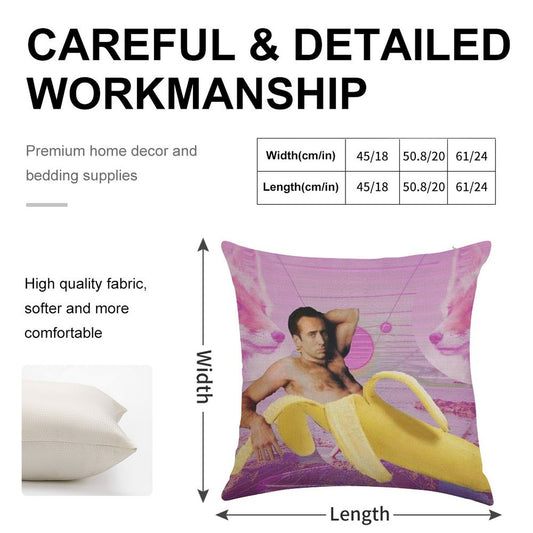 Nicholas Cage Banana Vaporwave Linen Throw Pillow Cover