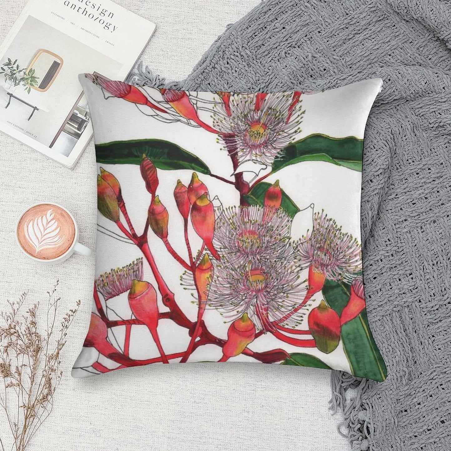 Flowering Gum Blossom Pale Pink Soft Skin-Friendly Throw Pillow