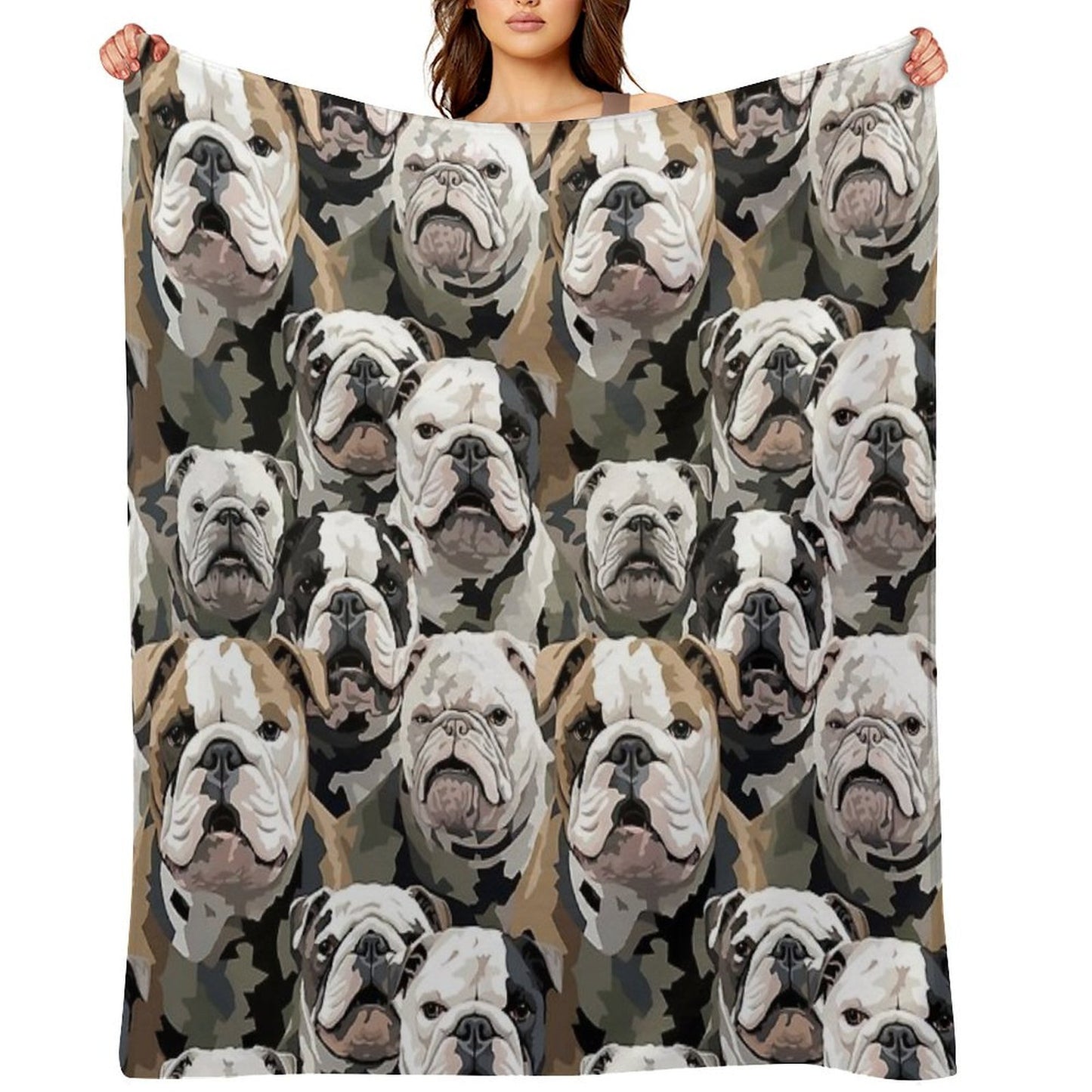 Bulldog in Camouflage Pattern Throw Blanket