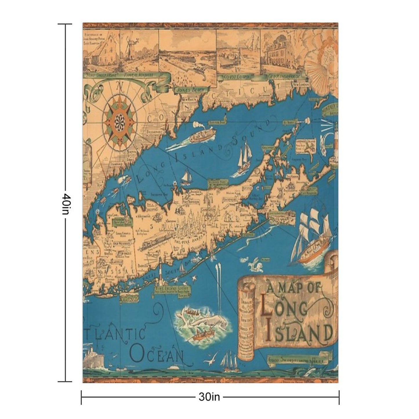 1953 Long Island Map - Special Gift Idea Throw Blanket