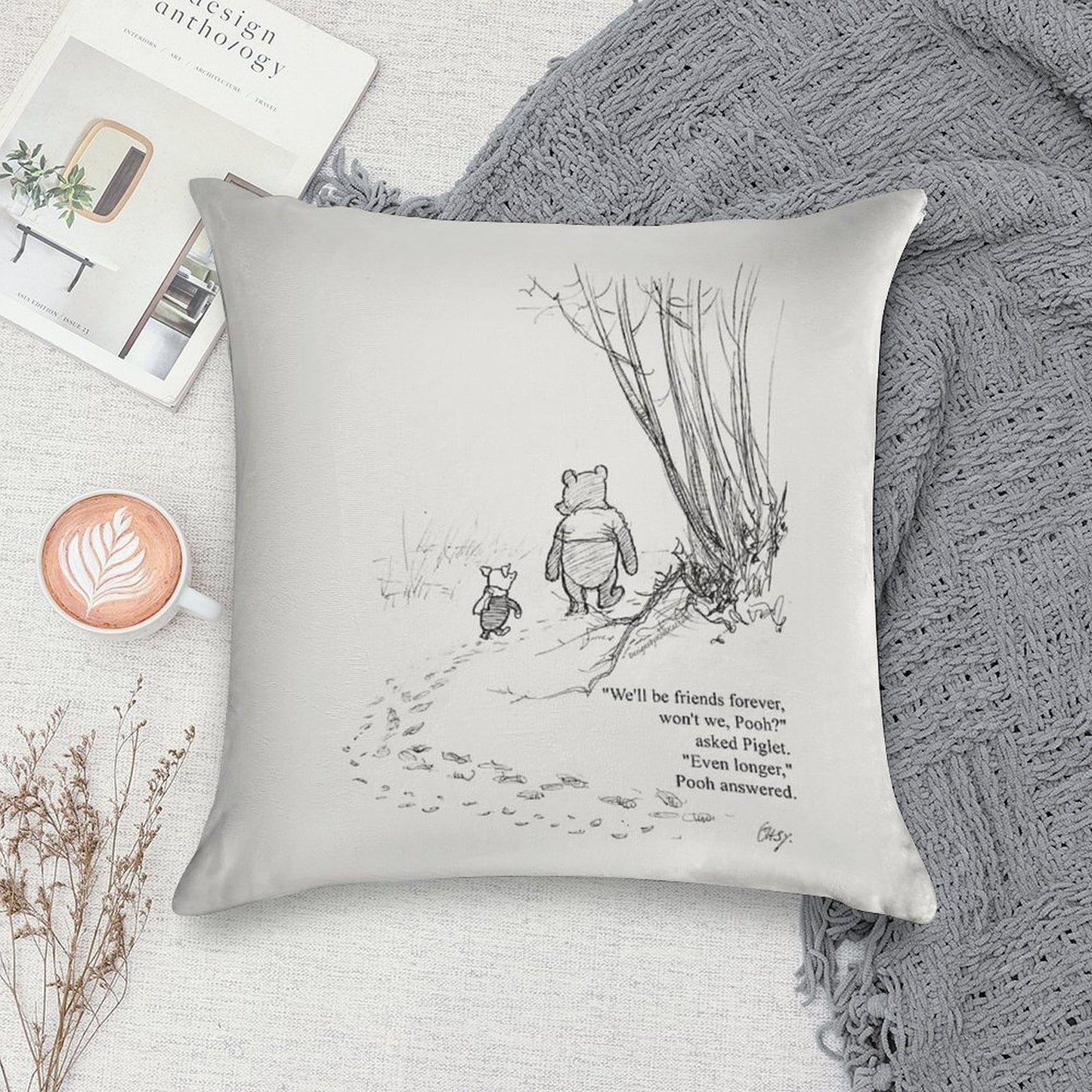 Winnie The Pooh & Piglet Friends Forever Soft Short Plush Fabric Throw Pillow