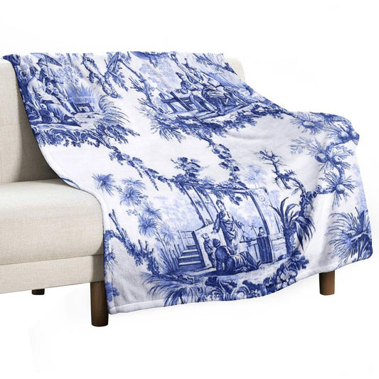 Blue Chinoiserie Toile Throw Blanket