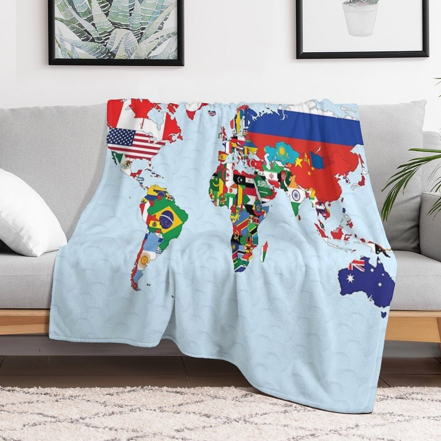 World Map Made Up of Each Countries Flag Throw Blanket