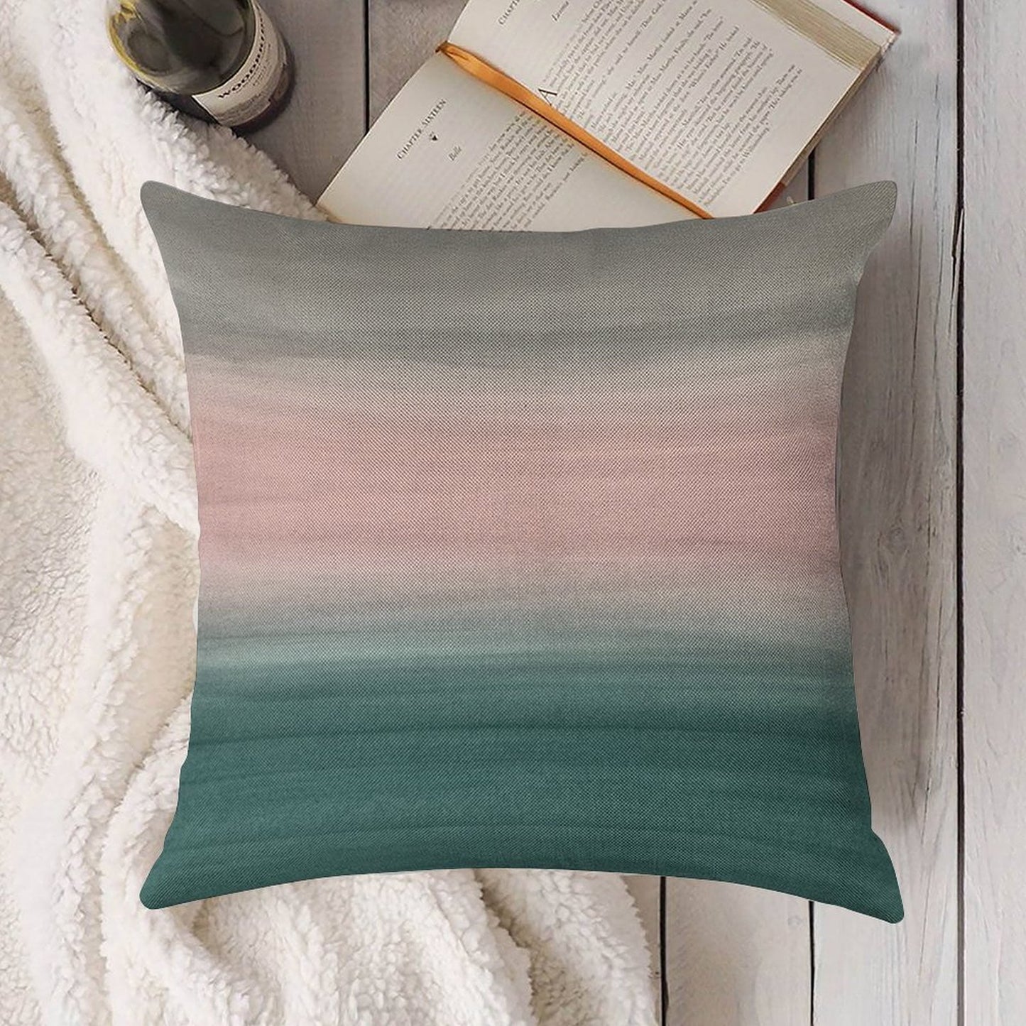 Touching Teal Blush Gray Watercolor Abstract #1 #painting #decor #art Linen Throw Pillow Cover
