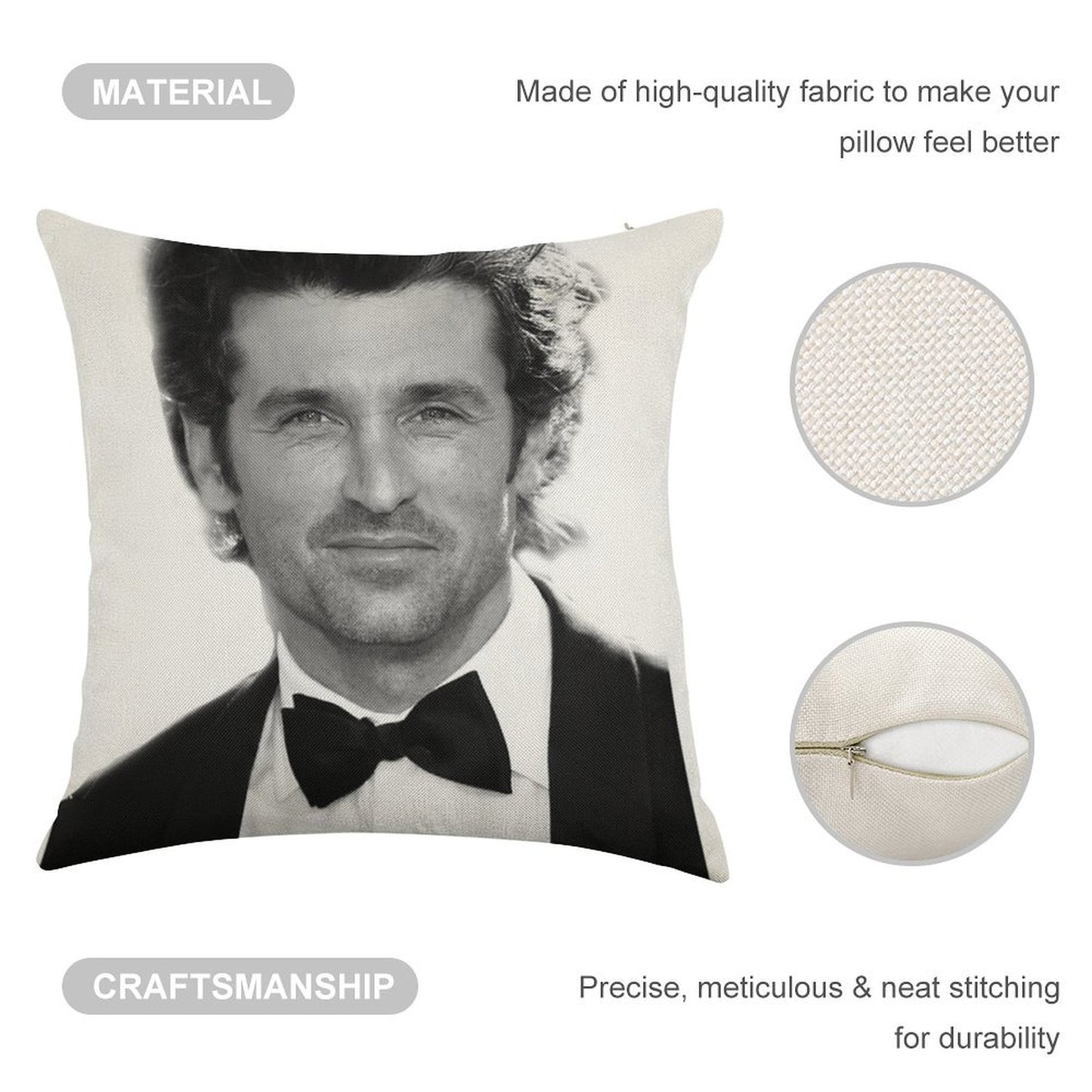 Patrick Dempsey Linen Throw Pillow Cover