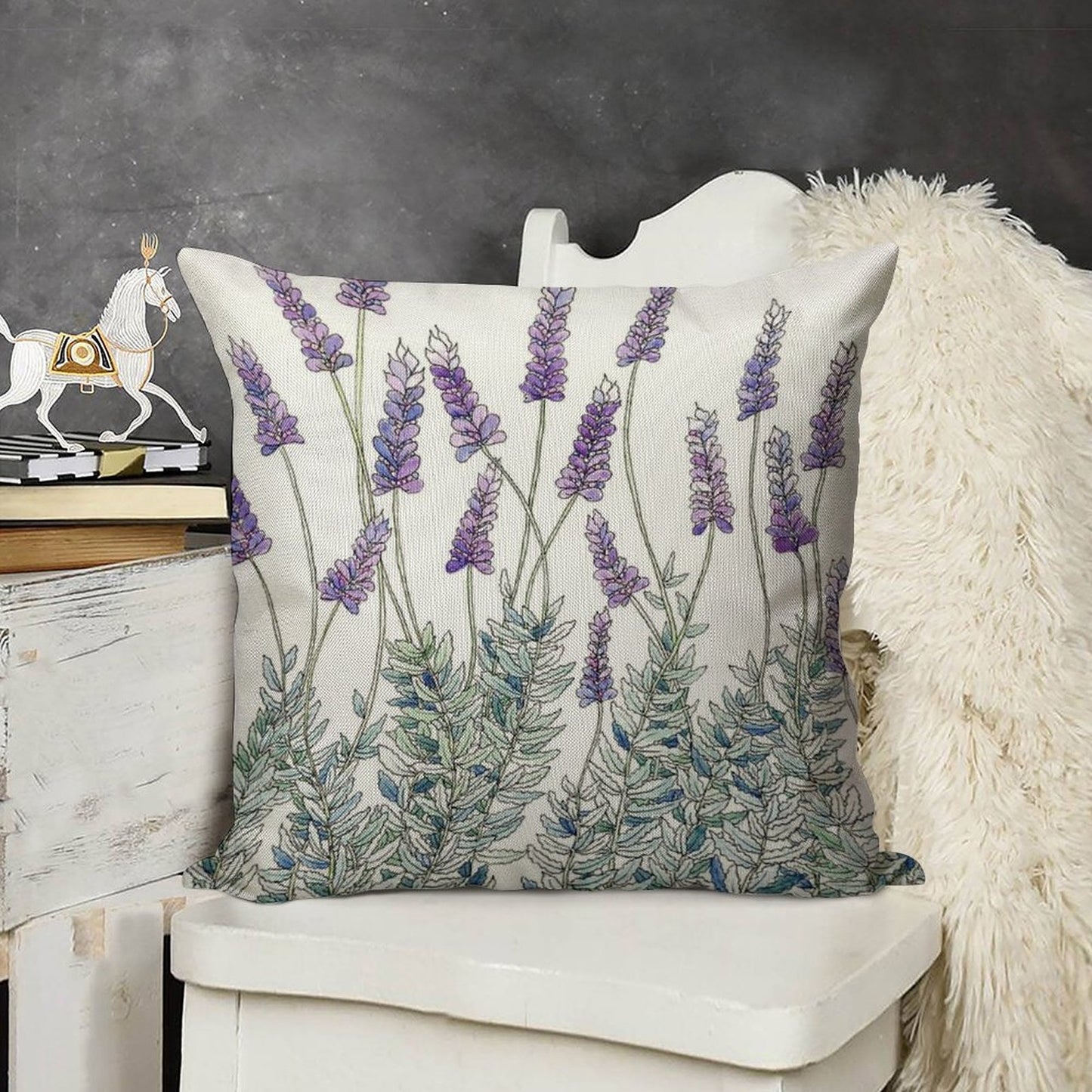 Lavender, Illustration Linen Throw Pillow Cover