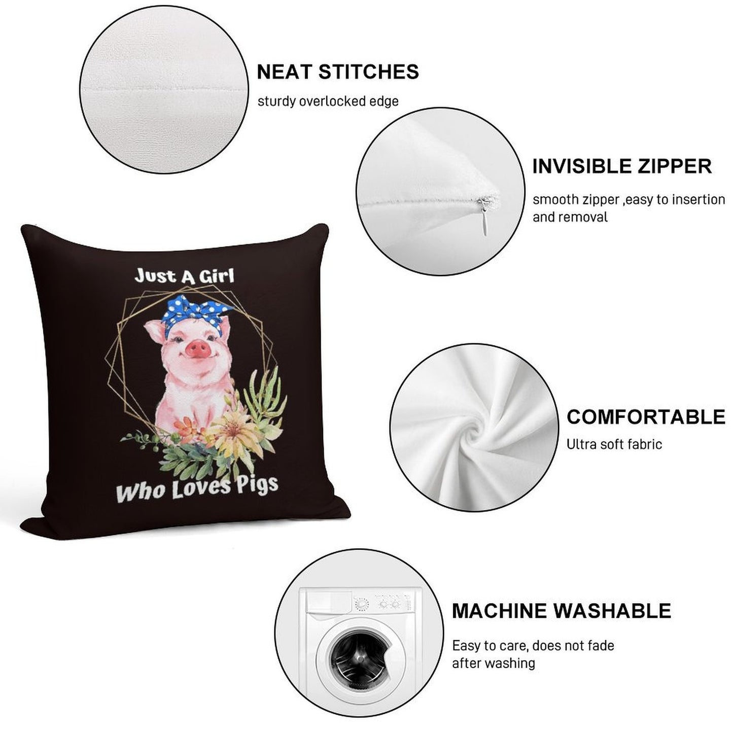 Just A Girl Who Loves Pigs Soft High-Density Material Throw Pillow
