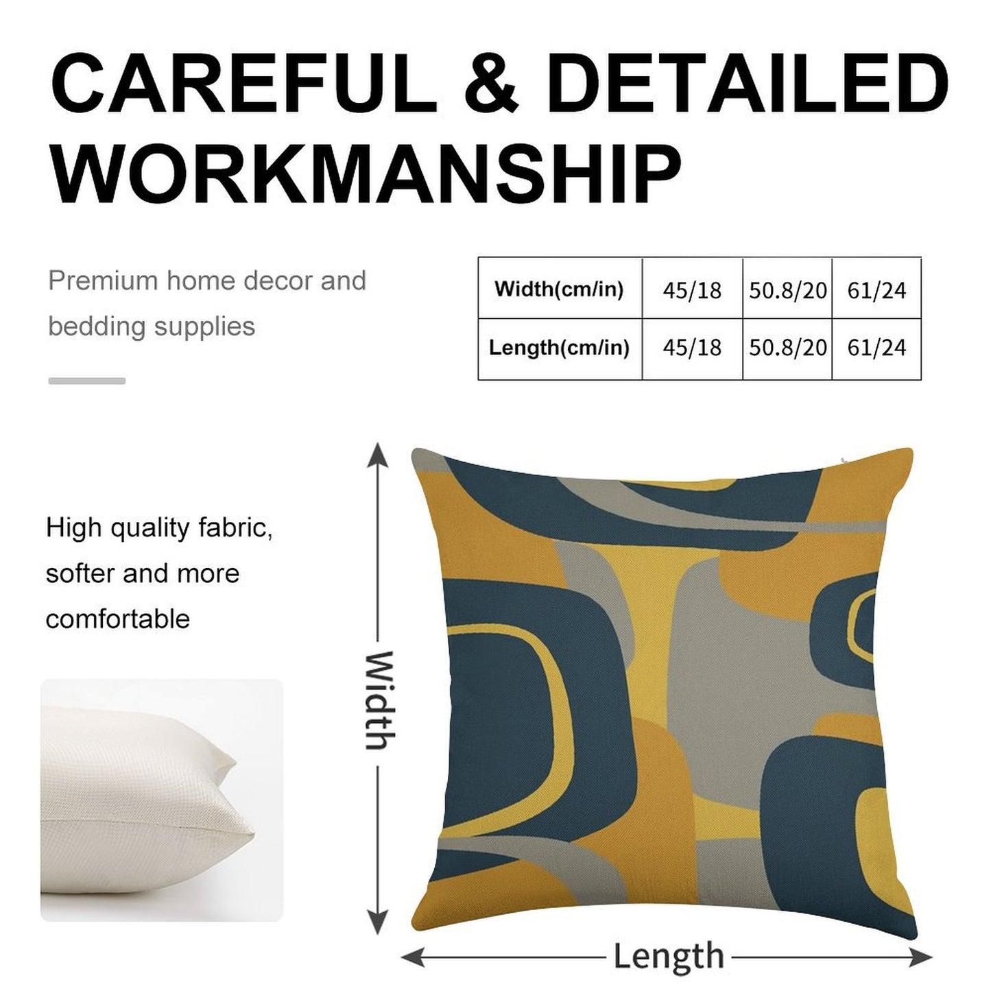 Mid Century Modern Retro Abstract Pattern in Navy Blue, Mustard Yellow, And Gray Linen Throw Pillow Cover