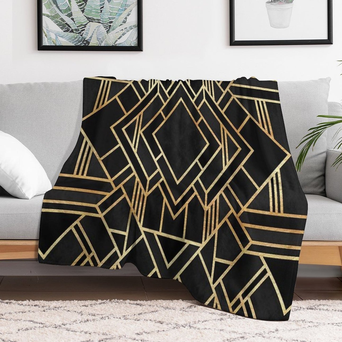 Art Deco Black Throw Blanket