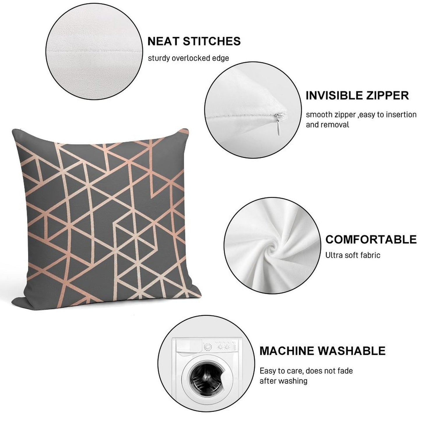 Rose Gold And Gray Geometric Pattern Soft Luxury Feel Throw Pillow