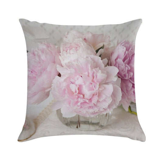 Pink Peonies Soft Hidden Zipper Throw Pillow