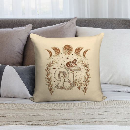 Cottagecore Aesthetic Frog Mushroom Witchy Moon Starry Night Soft Skin-Friendly Throw Pillow