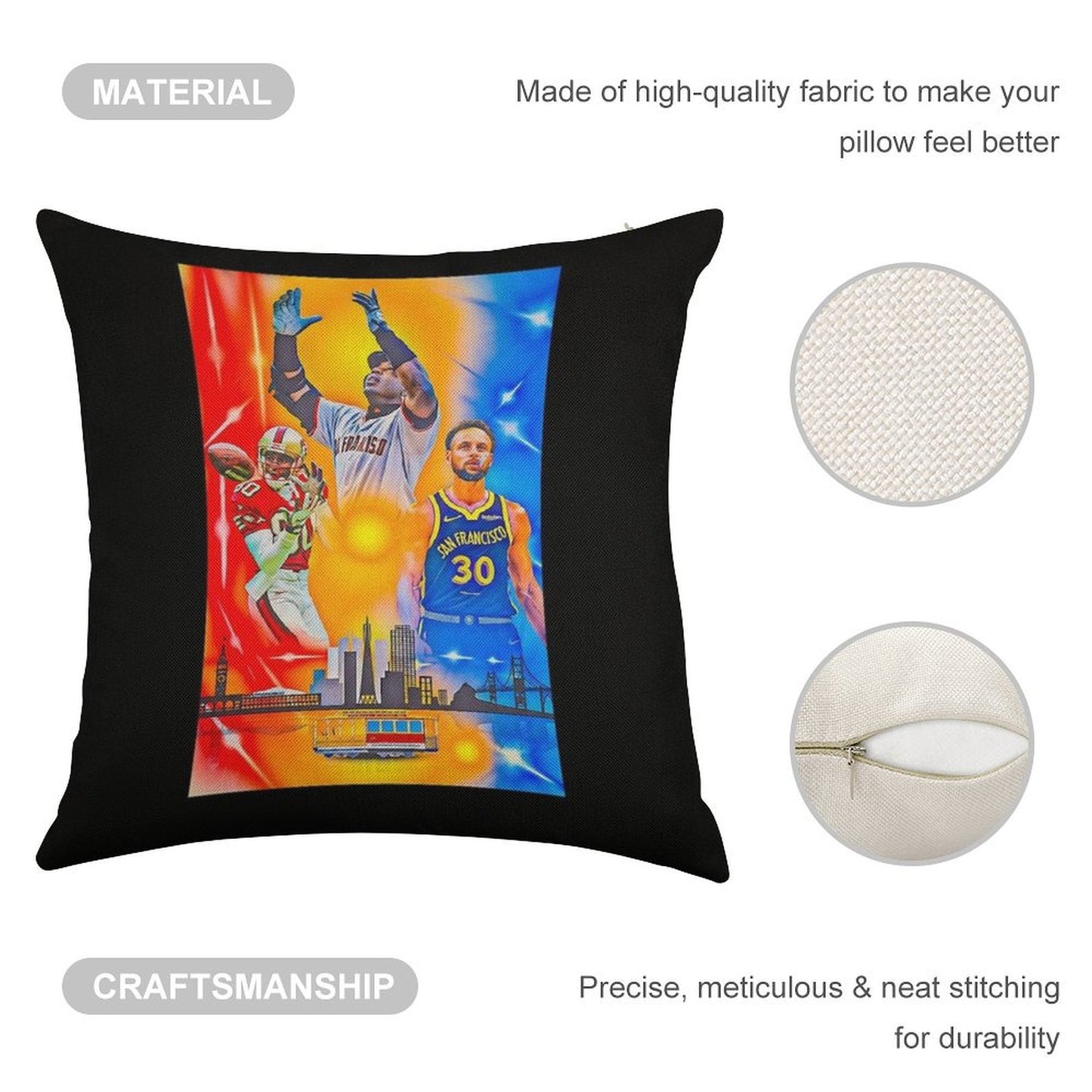 San Francisco Sports Legends Linen Throw Pillow Cover