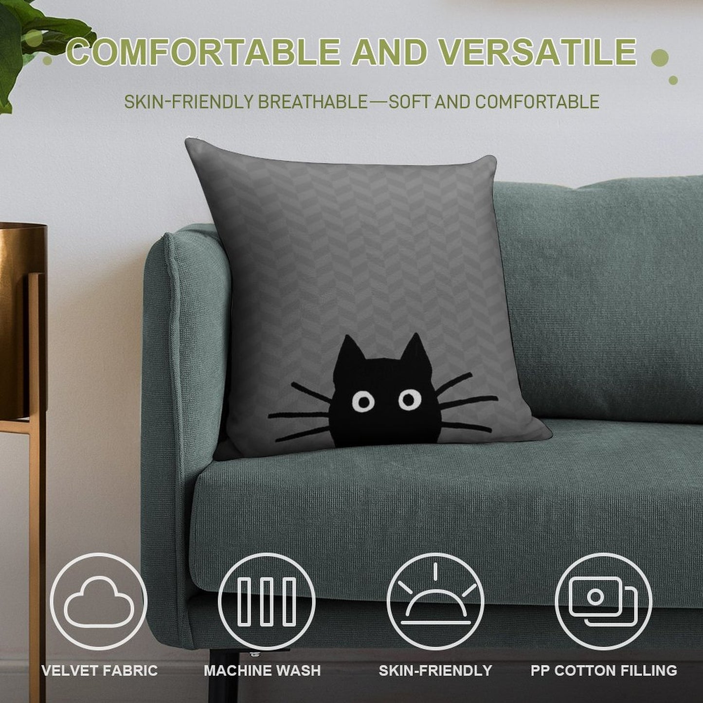 Black Cat Face Soft Gift Ready Throw Pillow