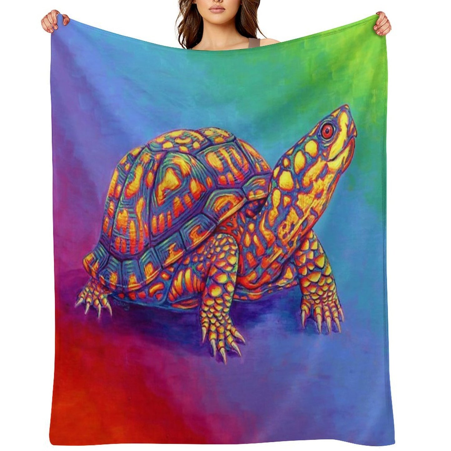 Rainbow Eastern Box Turtle Throw Blanket