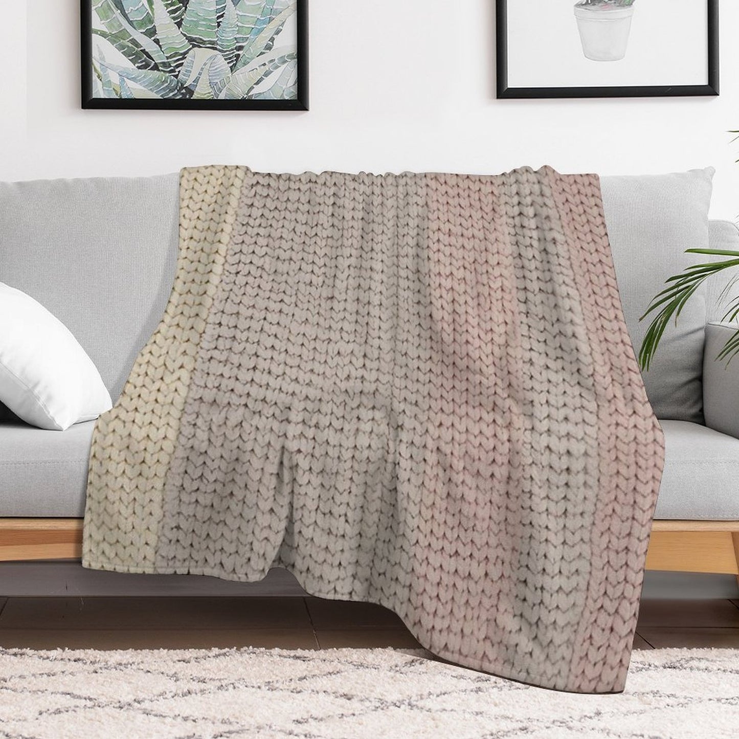 Pastel Knitted Texture in Soft Stripes Throw Blanket