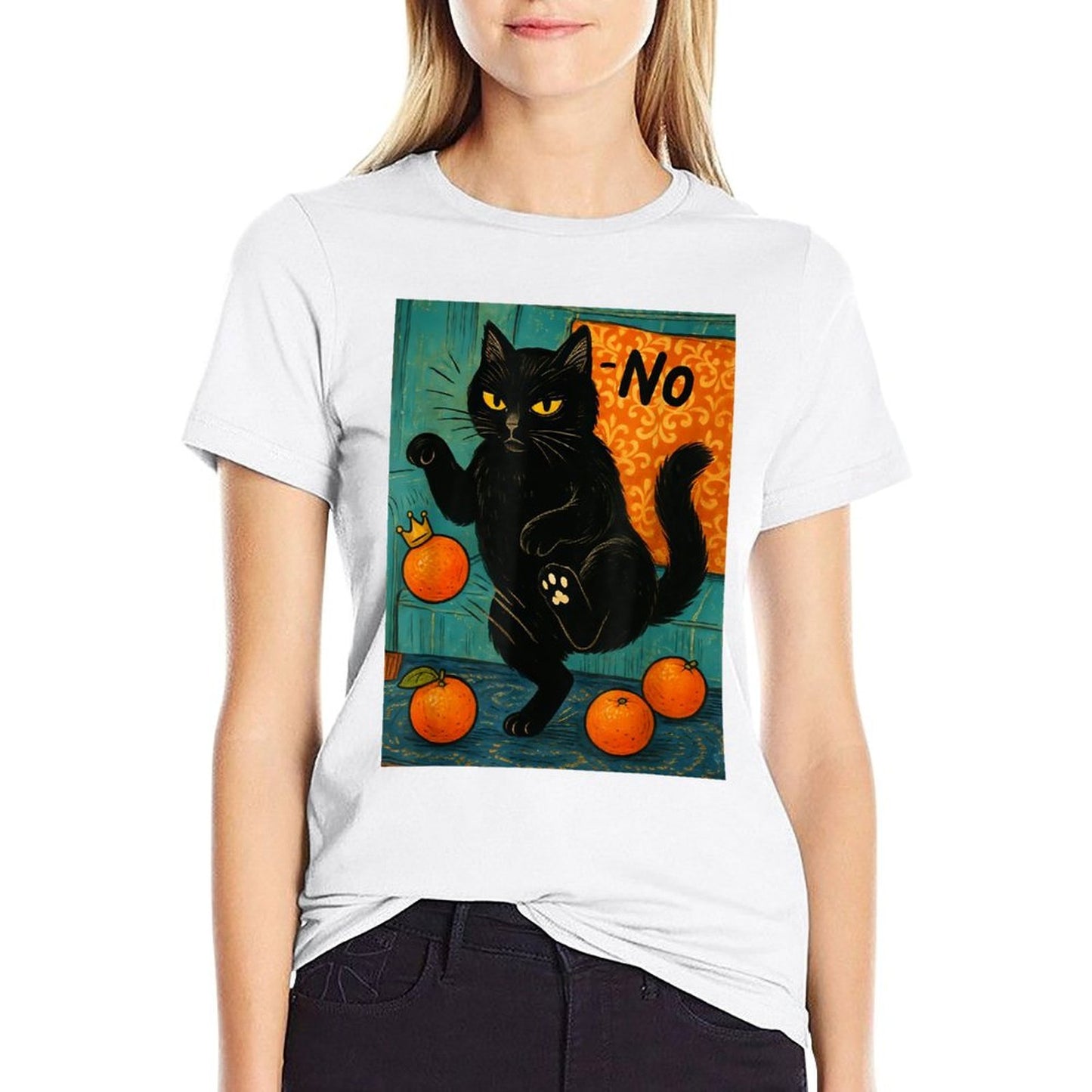 No Kings in America Black Cat Political Anti Trump Protest Graphic-printed T-Shirt