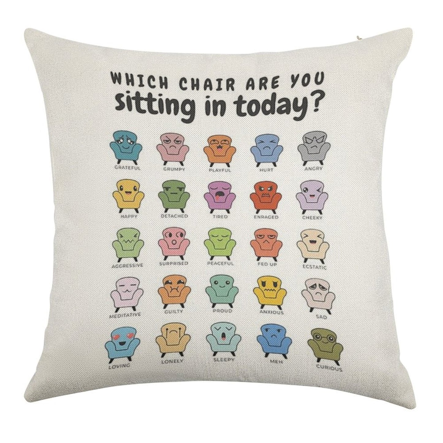 Chair Feelings, Emotions Chart, Mental Health, Therapy Office, Therapist Gift, Counsellor Tools, School Counselor, Mood Chart, S Linen Throw Pillow Cover
