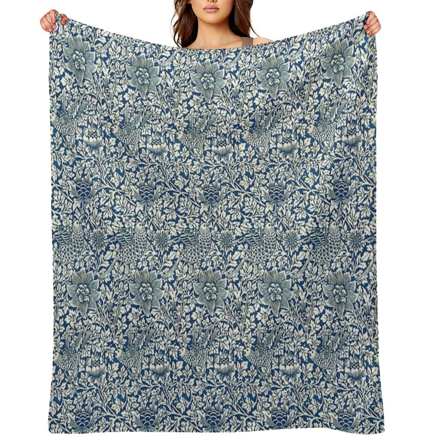 Indigo Blue And White William Morris Pattern Throw Blanket