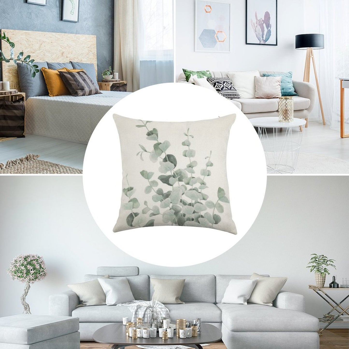 Standing Eucalyptus Leaves Linen Throw Pillow Cover
