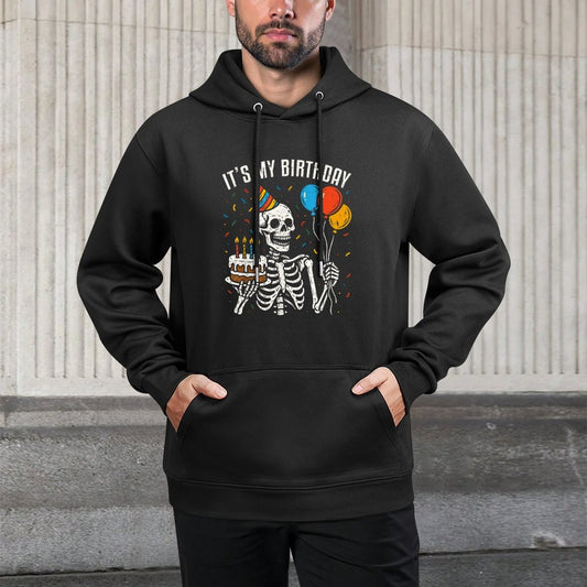 Its My Birthday Skeleton Spooky Halloween Birthday Party Kangaroo Pocket Hoodie