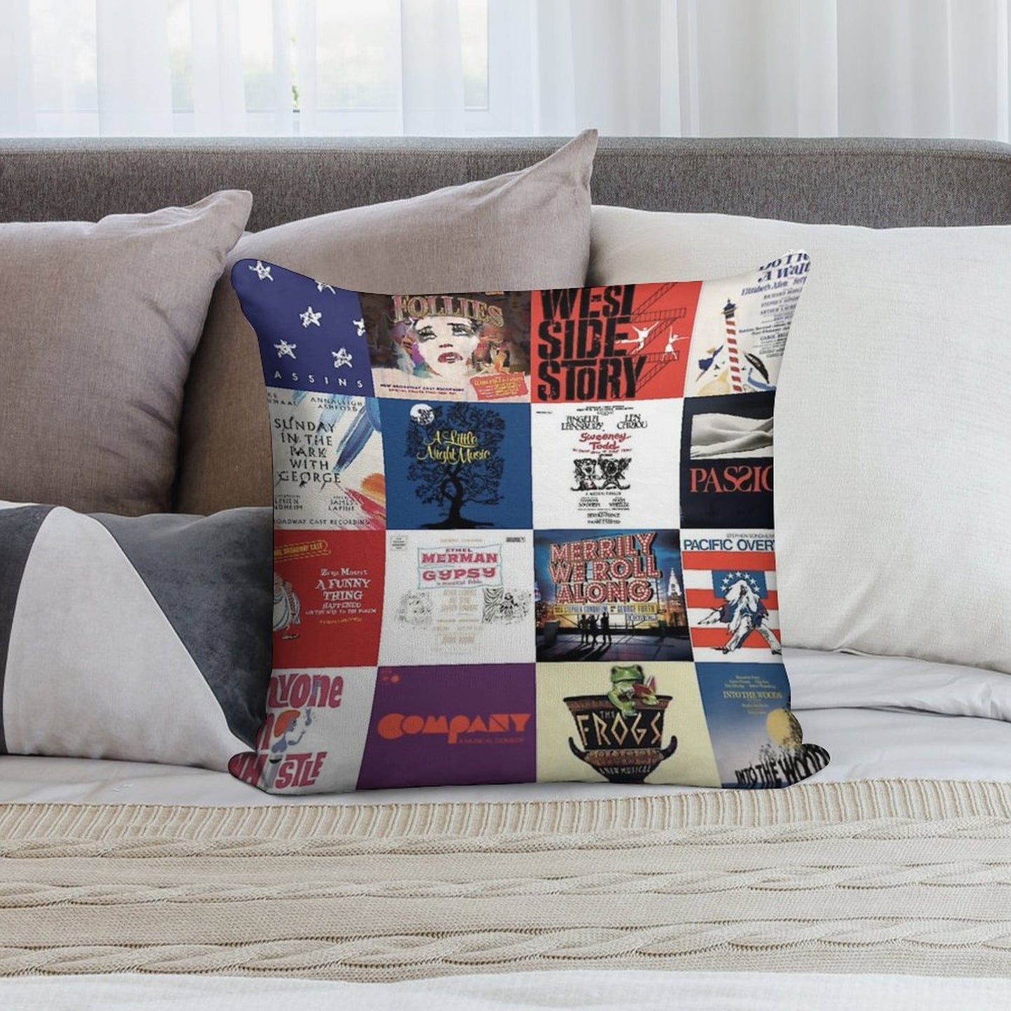 Sondheim Collage Soft Shrink-Resistant Throw Pillow