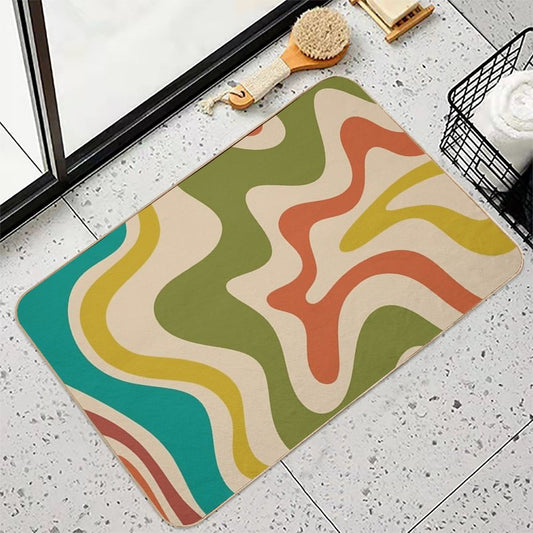 Liquid Swirl Retro Abstract Pattern in Mid-Century Mod Colours Toxin-Free Bath Mat
