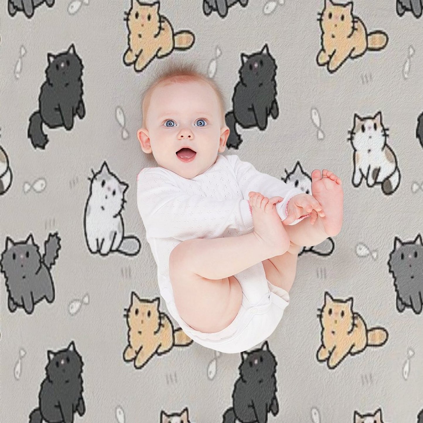 Kittens And Fish Pattern Throw Blanket