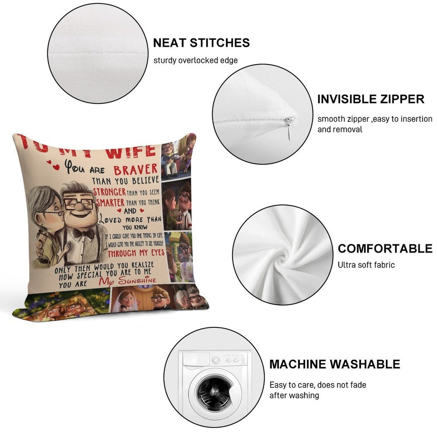 Carl & Ellie To My Wife You're Braver Than You Believe Quilt Blanket Fleece Blanket To My Wife Blanket Warmer Gift Gift For Her Soft Easy Maintenance Throw Pillow