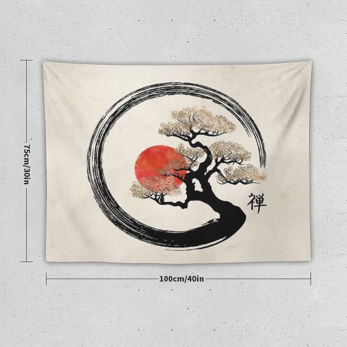 Enso Circle And Bonsai Tree on Canvas Tapestry