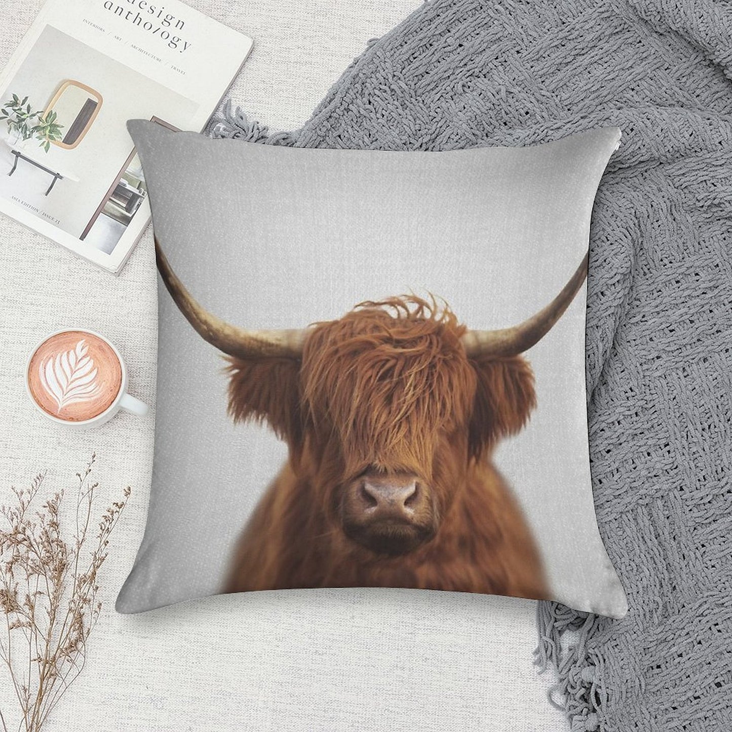 Highland Cow - Colorful Soft Decorative Cover Throw Pillow