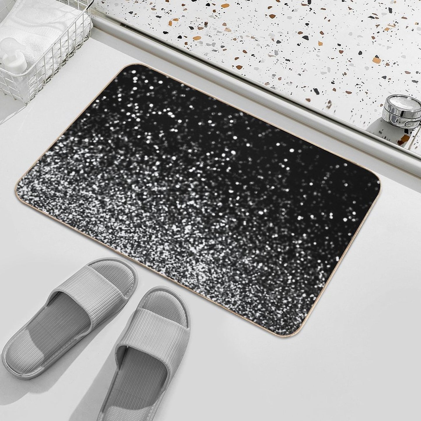 Silver And Black Glitter Bath Mat