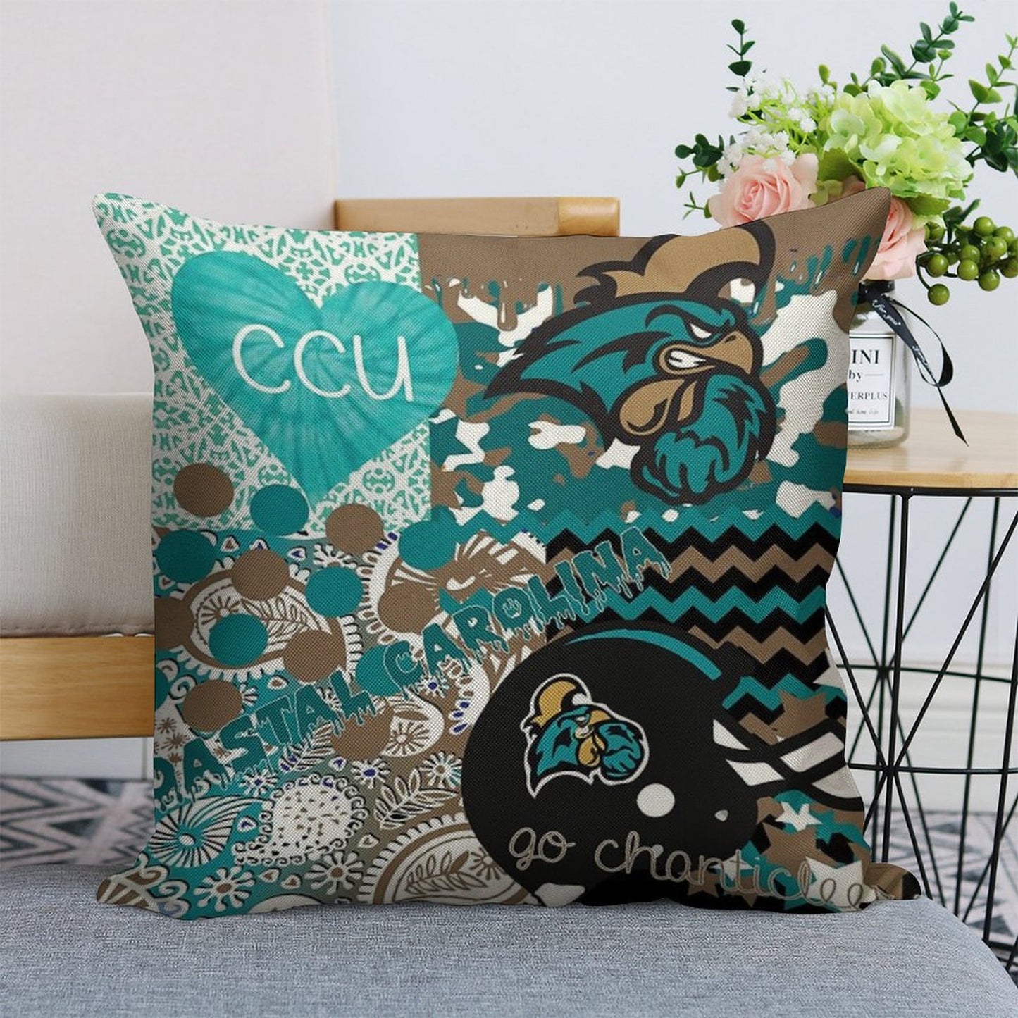 Coastal Carolina University Collage Linen Throw Pillow Cover