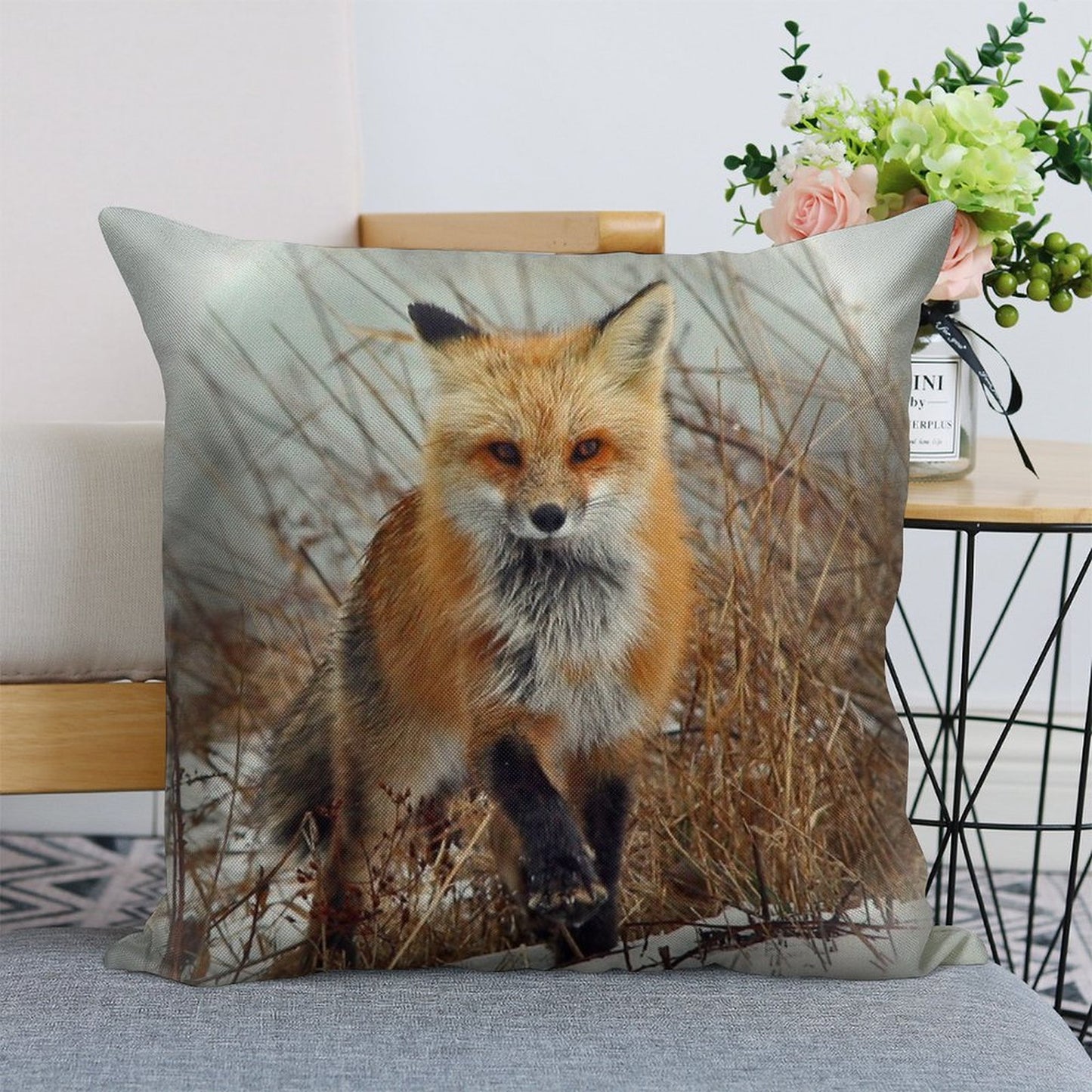 Red Fox Linen Throw Pillow Cover