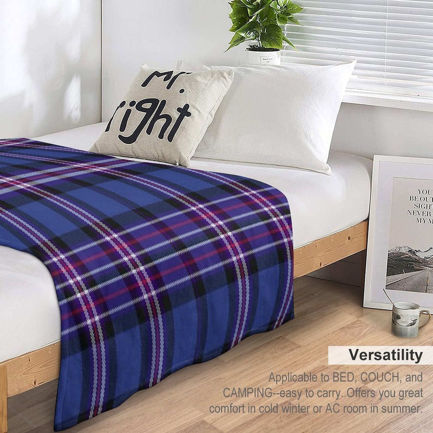 Tartan of Rangers Scotland Blue Background with Red White And Blue Lines And Black Throw Blanket