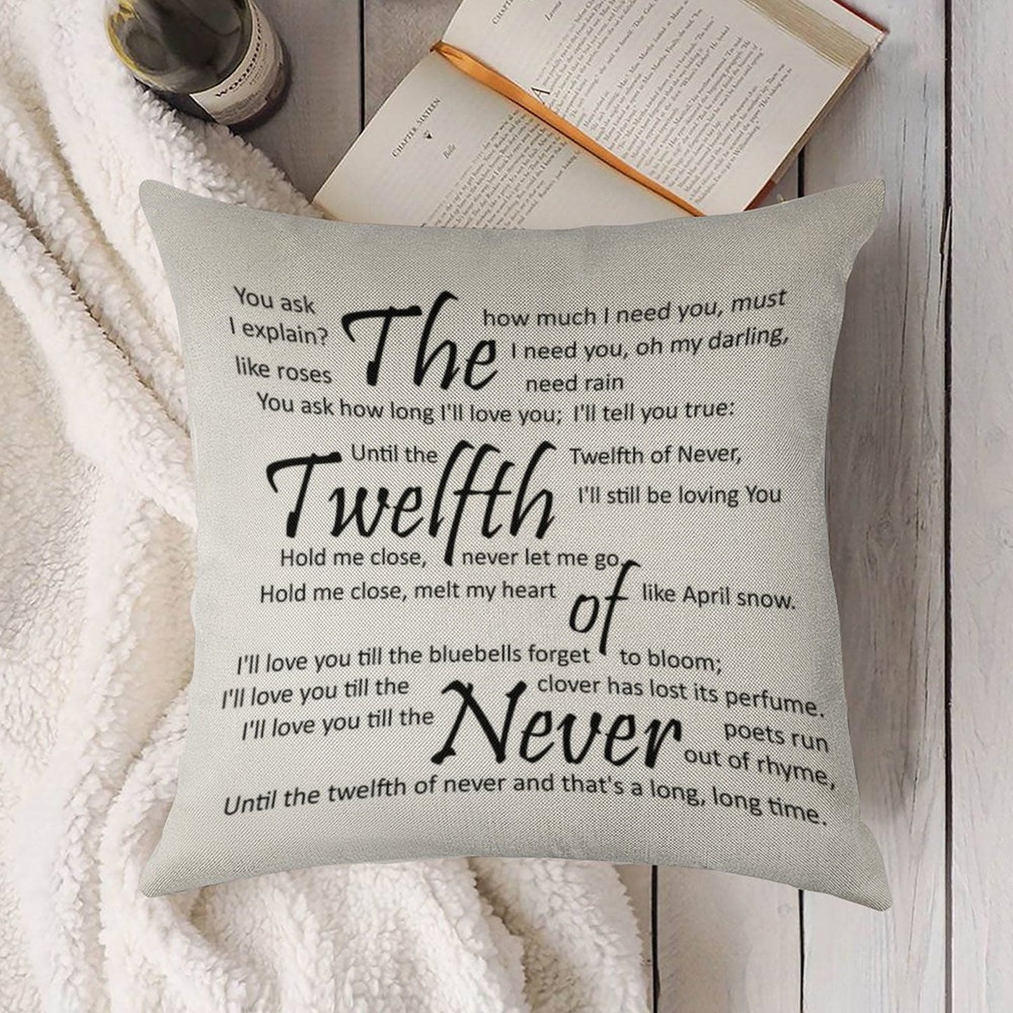 The Twelfth of Never Linen Throw Pillow Cover