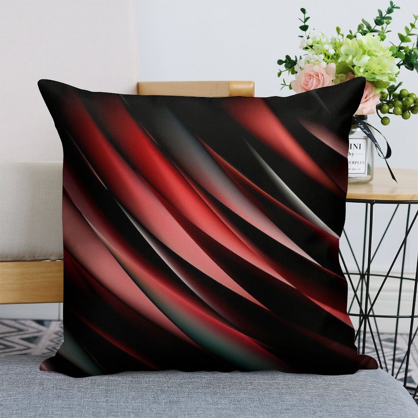 Decorative Red And Black Linen Throw Pillow Cover