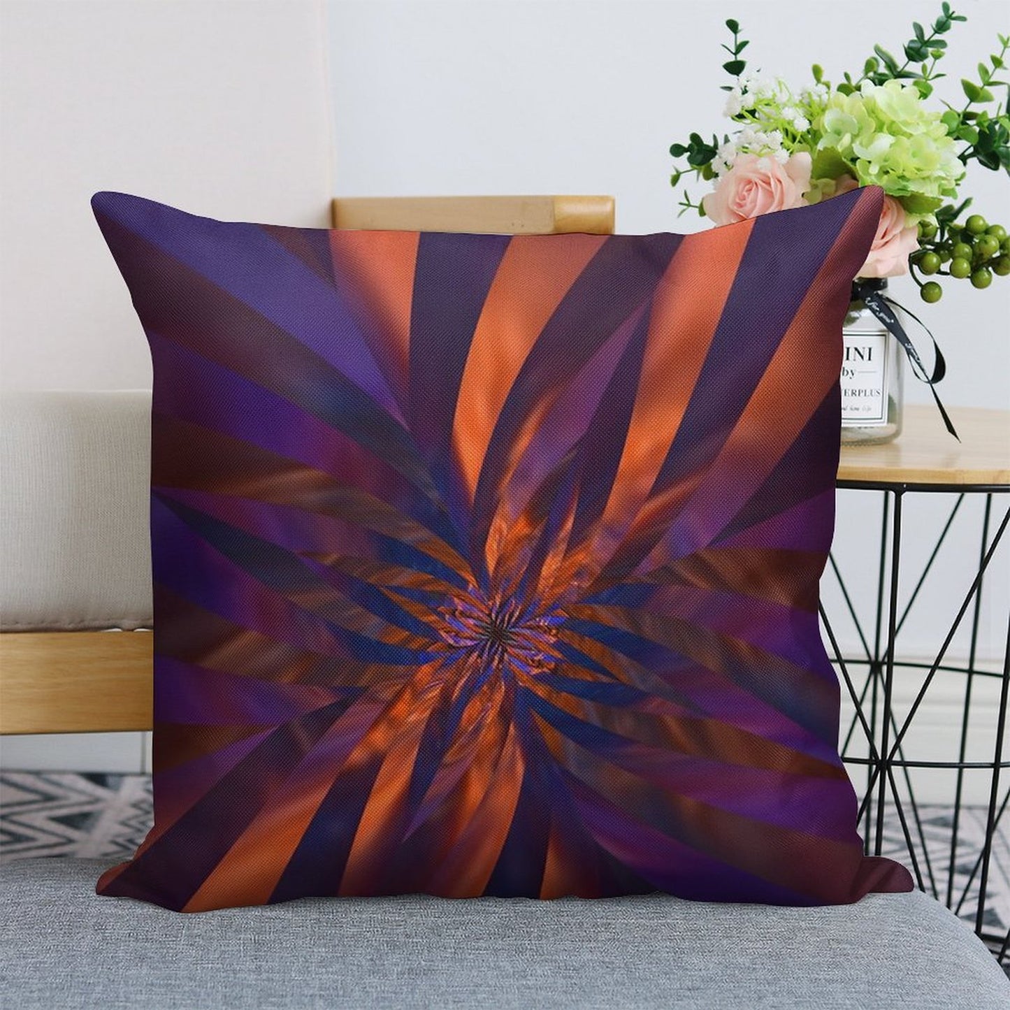 Abstract in Orange And Purple Linen Throw Pillow Cover