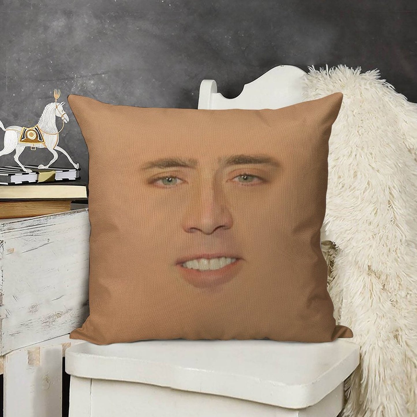 Nicolas Cage Giant Face Linen Throw Pillow Cover