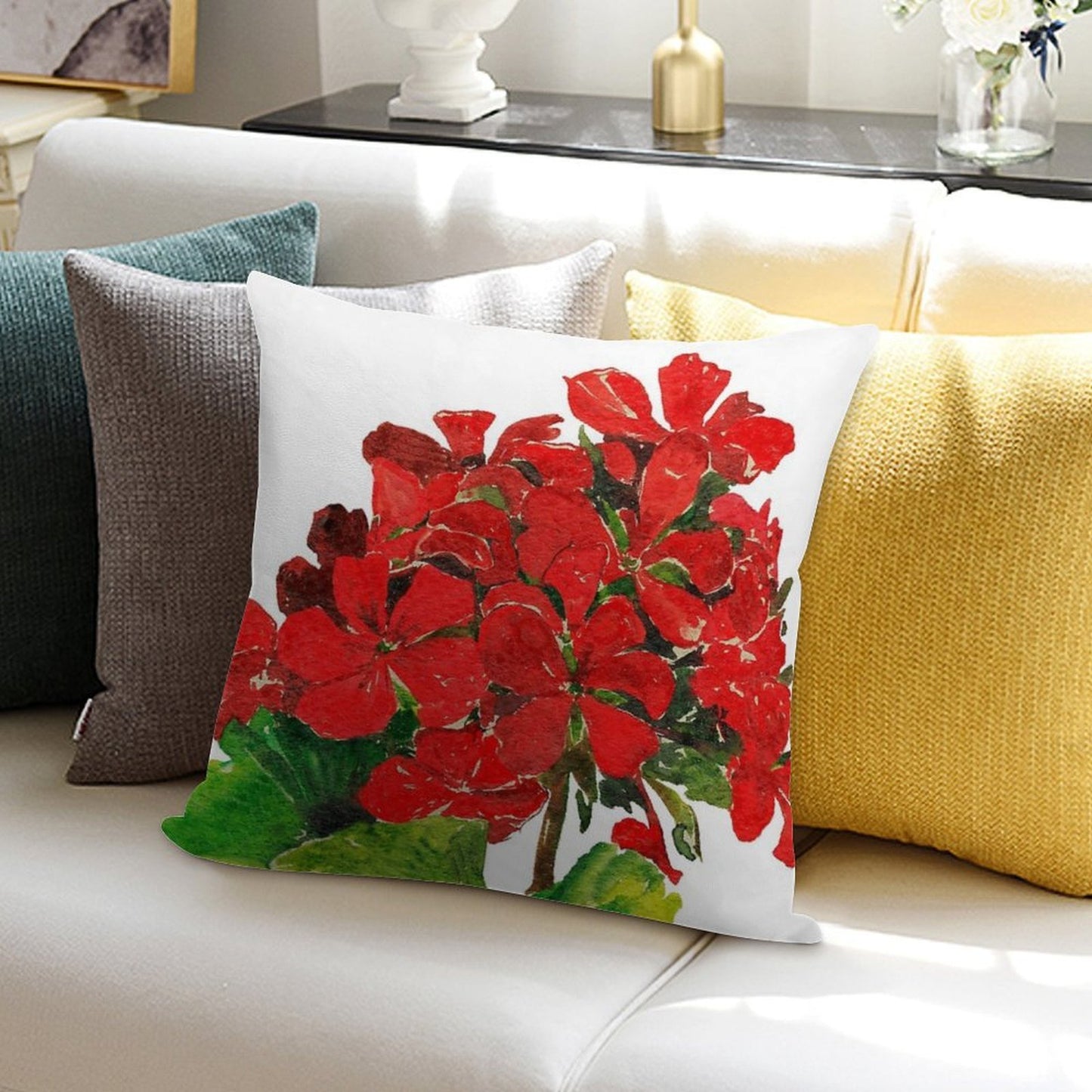 Red Geranium. Summer Geranium. Geranium Blossom. Soft Home Decor Throw Pillow
