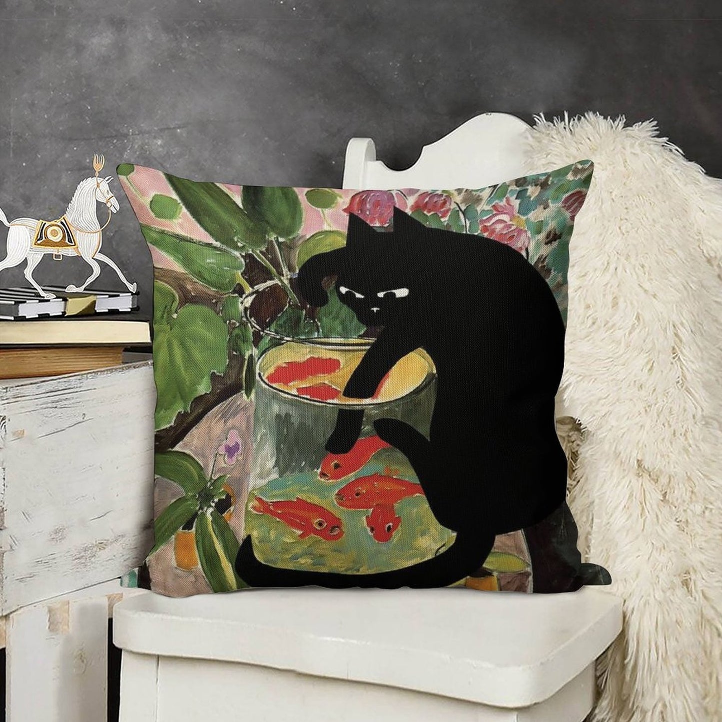 Matisse's Goldfish And A Cat Linen Throw Pillow Cover