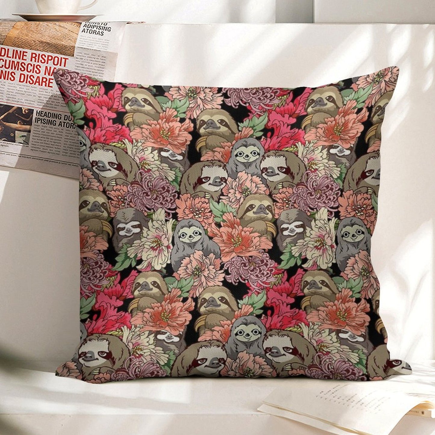 Because Sloths Linen Throw Pillow Cover