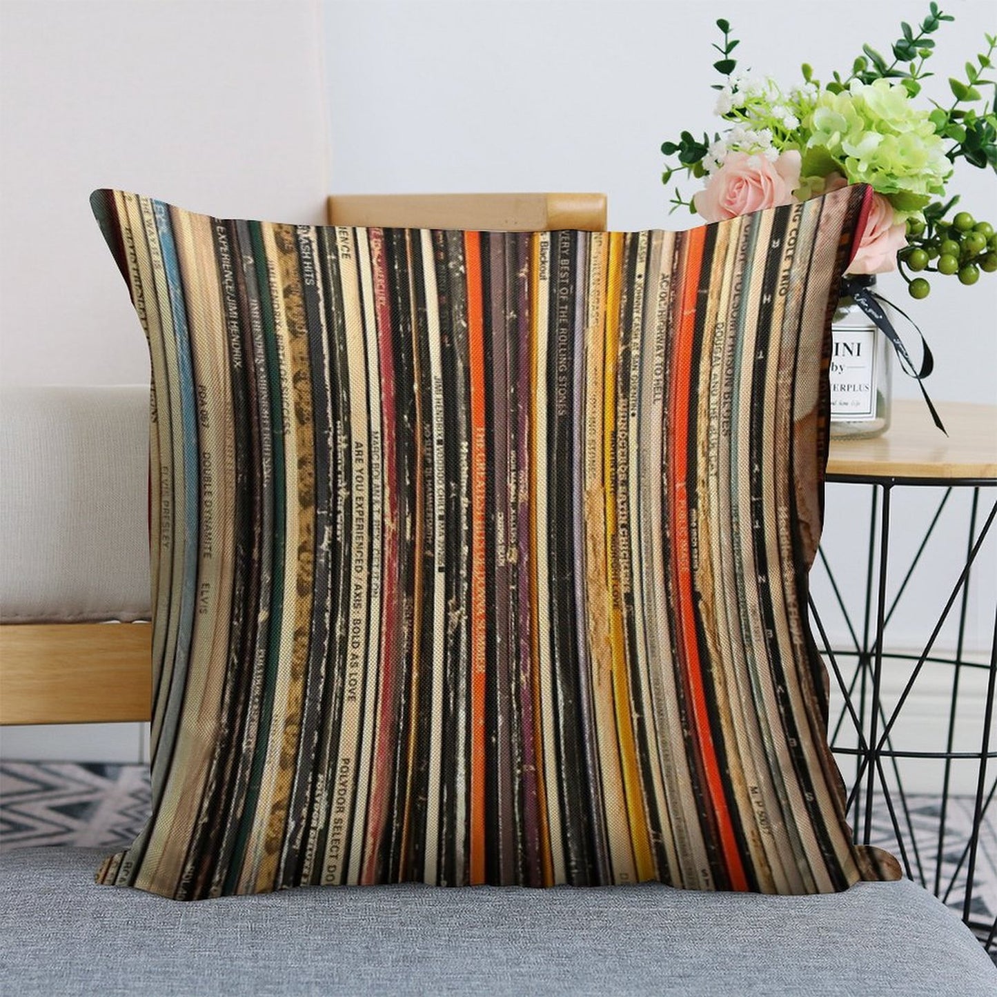 Vinyl Record Collection Photography Linen Throw Pillow Cover