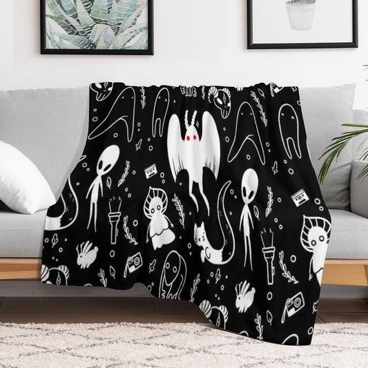 Cryptids in Black Throw Blanket