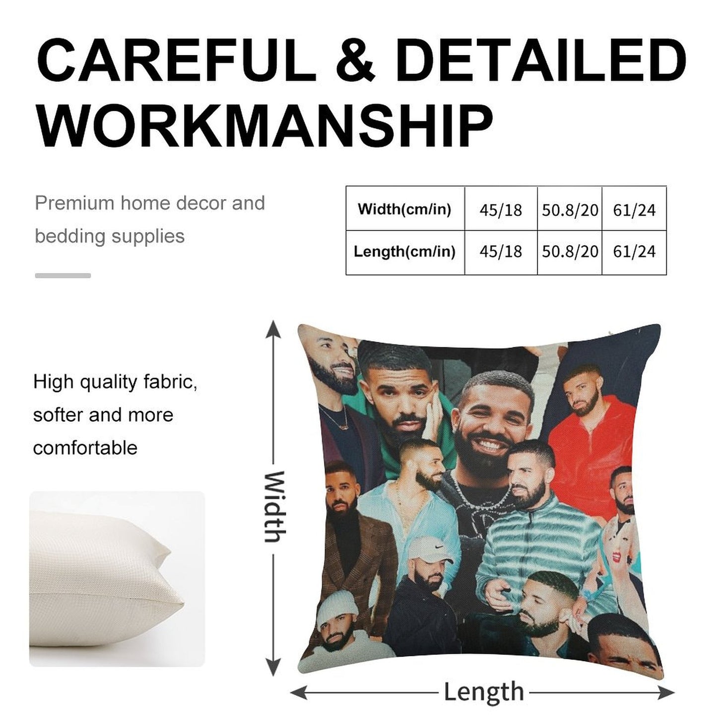 Drake Collage Linen Throw Pillow Cover