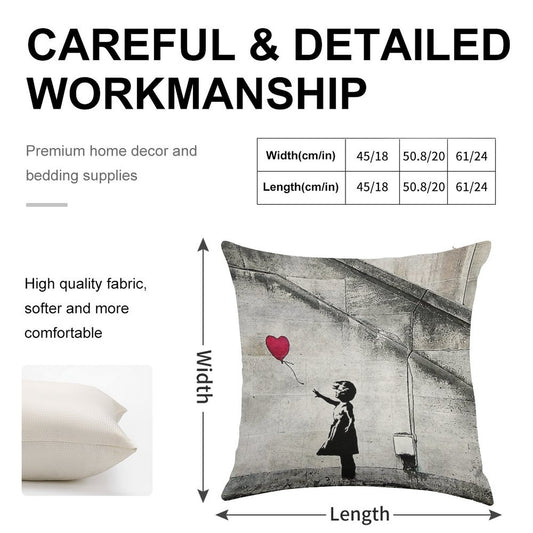Balloon Girl - There Is Always Hope  Original Mural Banksy Linen Throw Pillow Cover