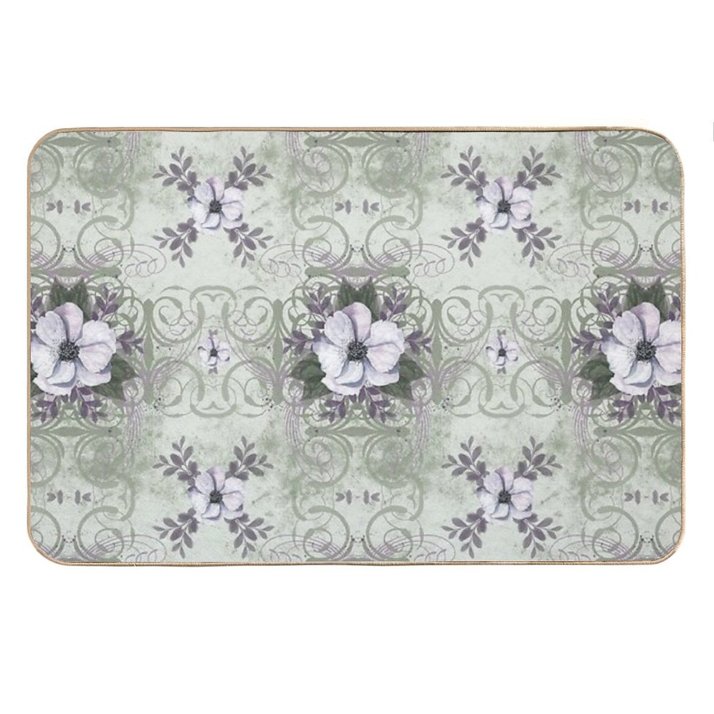 Sage And Lavender Vintage Style Floral Pattern Bath Mat