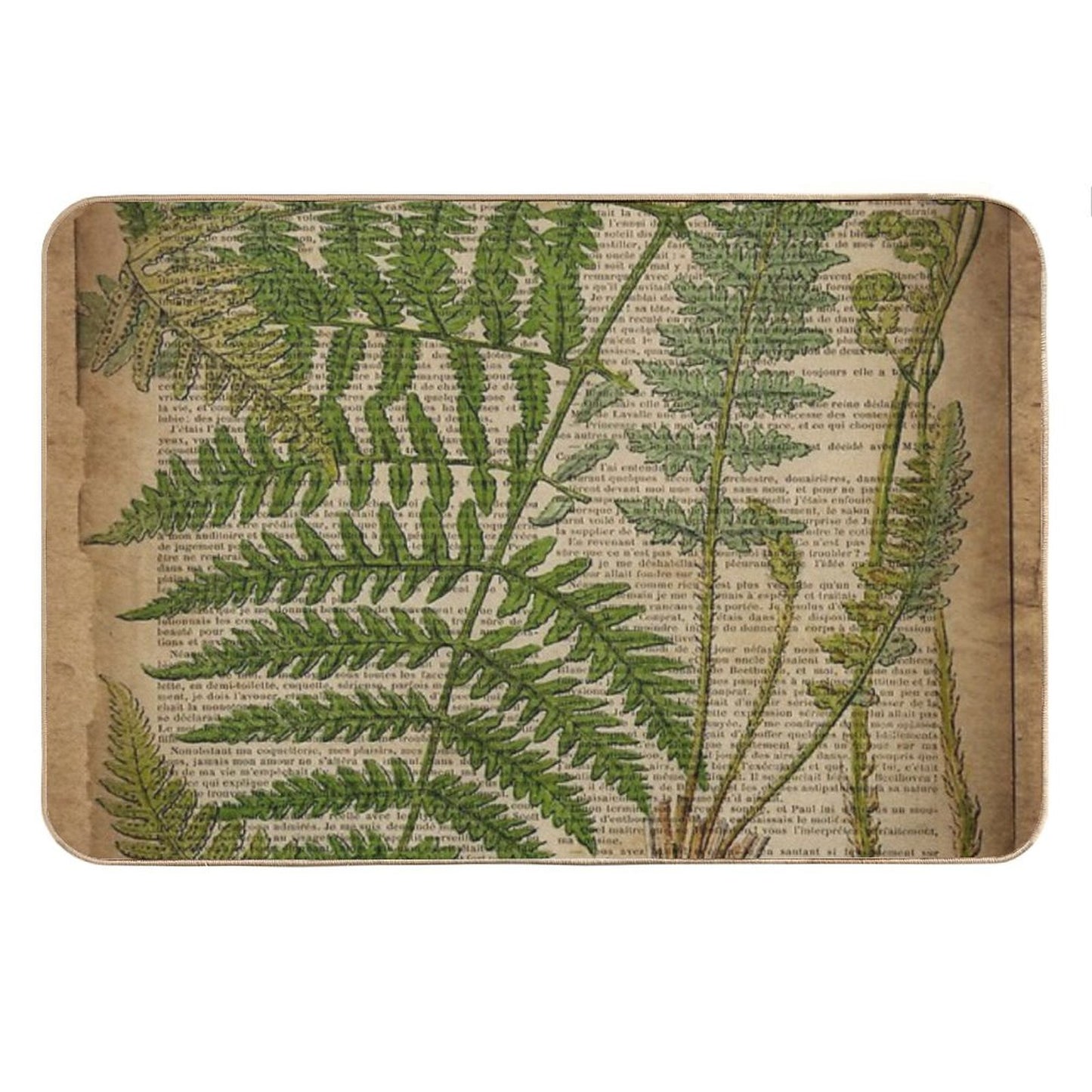 Vintage Foliage Hipster Botanical Print Fern Leaves Bath Mat